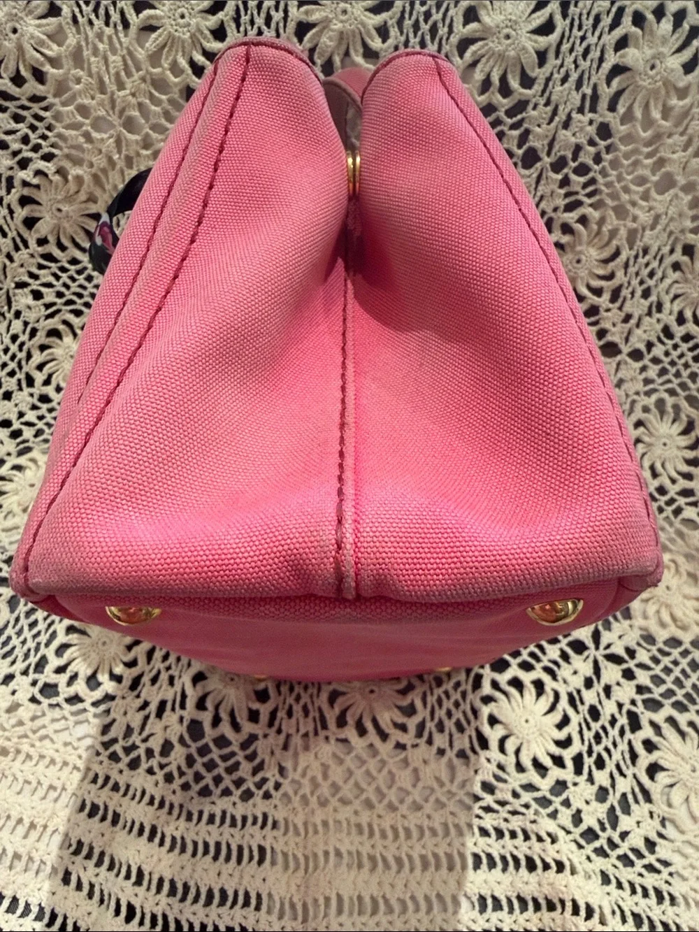 Prada Pink Canapa Canvas Tote with Floral Scarf Accent